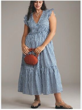 NWT Anthropologie The Peregrine Gingham Midi Dress, 2X